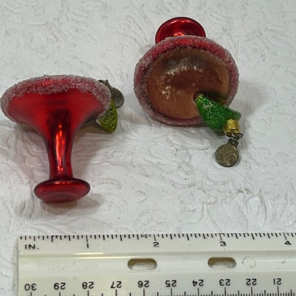 TWO Red Mini Christmas Margaretta Hand Blown Hanging Ornaments 2"x2" - Picture 11 of 12
